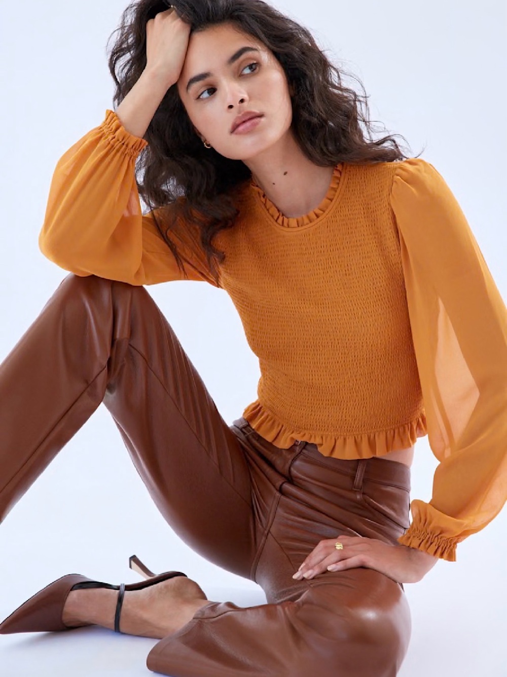 Aritzia Wilfred Tempest Smocked Chiffon Blouse